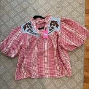 THML Red Gingham Blouse with Horse Embroidery